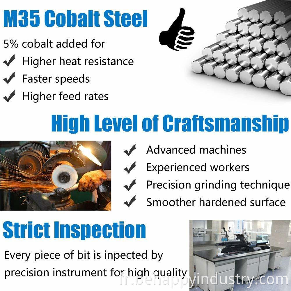 Taille de 5/16 pouces M35 Cobalt Steel Twist Drill Bit de 5pcs, Longueur de travail et bits de forage HSS à tige droite